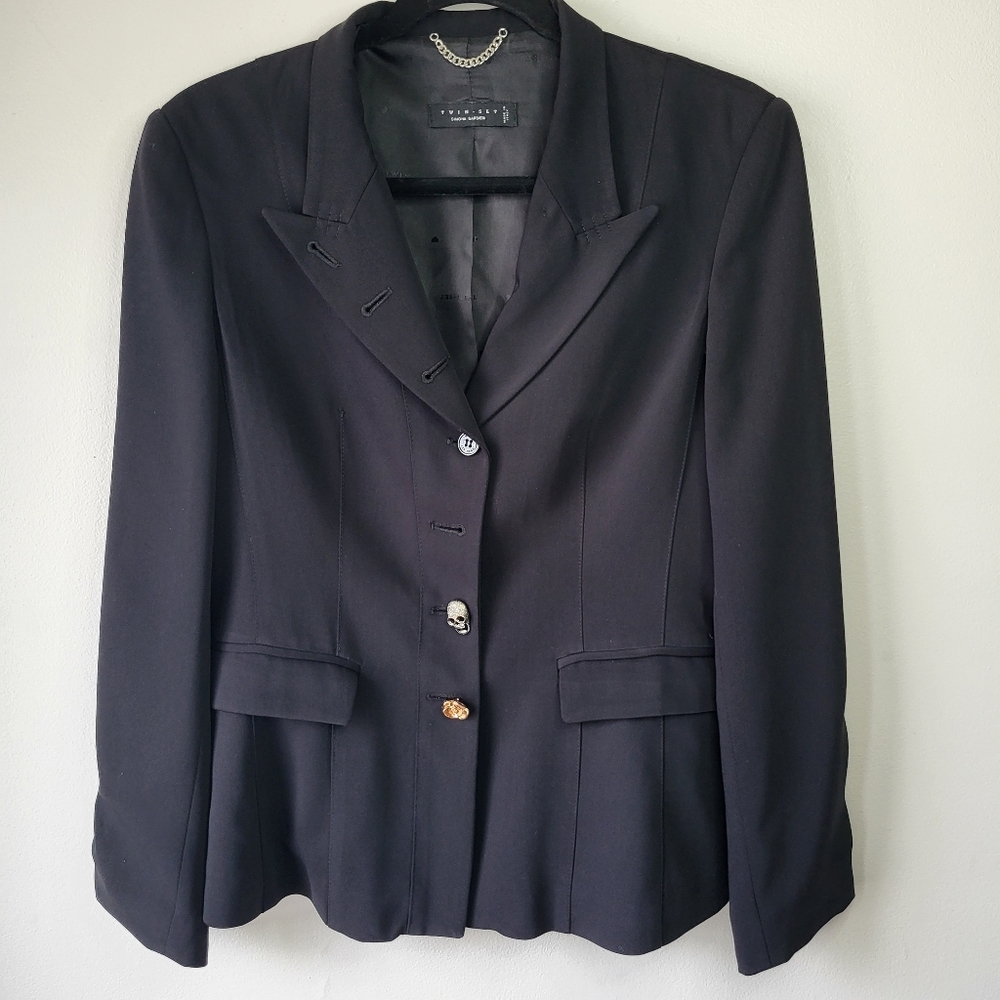 Twin Set Simona barbieri black casual blazer with skull and rose buttons Sz XL
